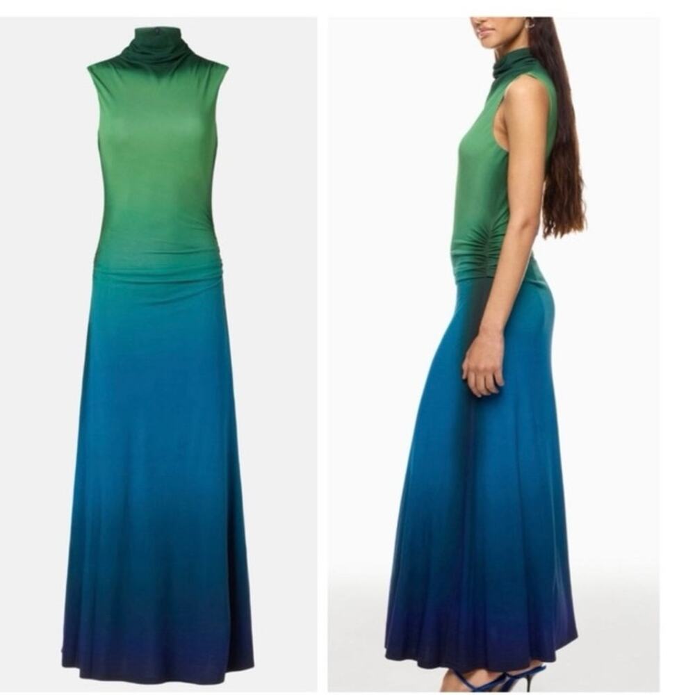 SIMKHAI Green Blue Ombre Aldina Sleeveless Midi Crewneck Jersey Dress size M